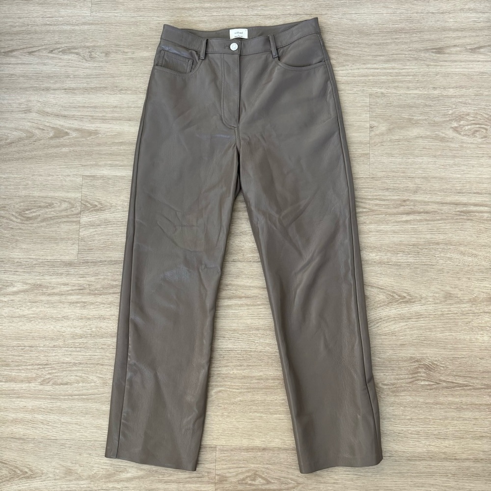 aritzia wilfred melina beige brown crop straight leather pants trousers bottoms